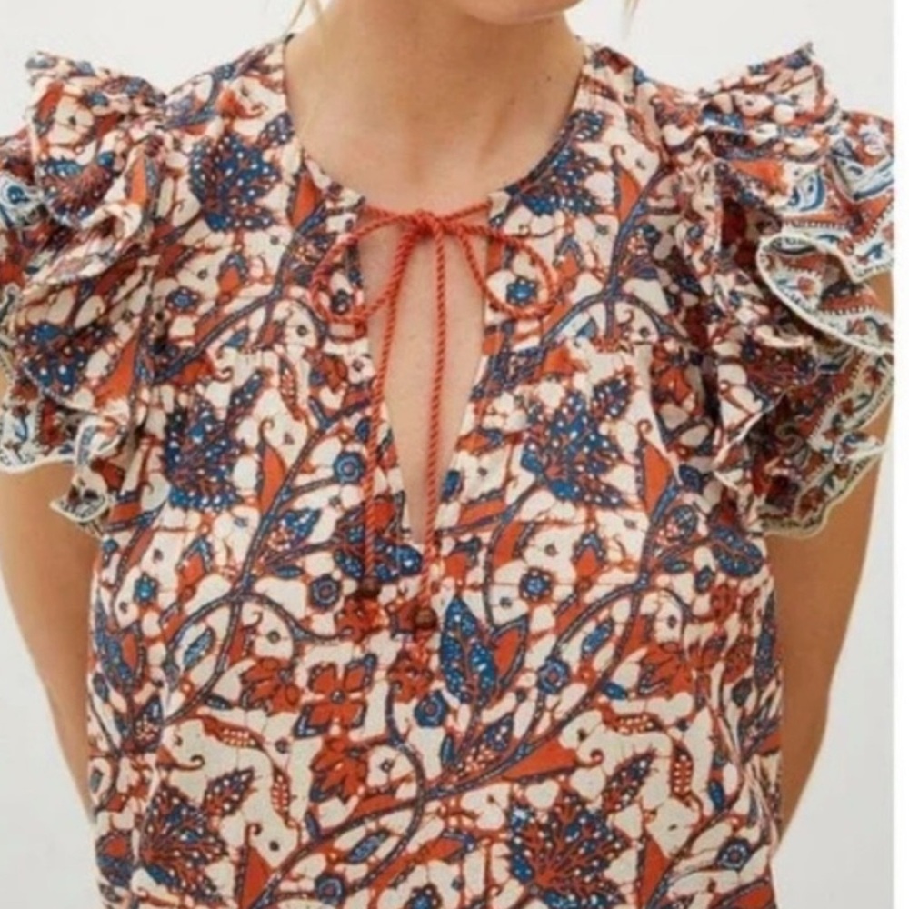 Anthropologie Vineyard Ruffle Sleeve Top - Picture 2 of 11